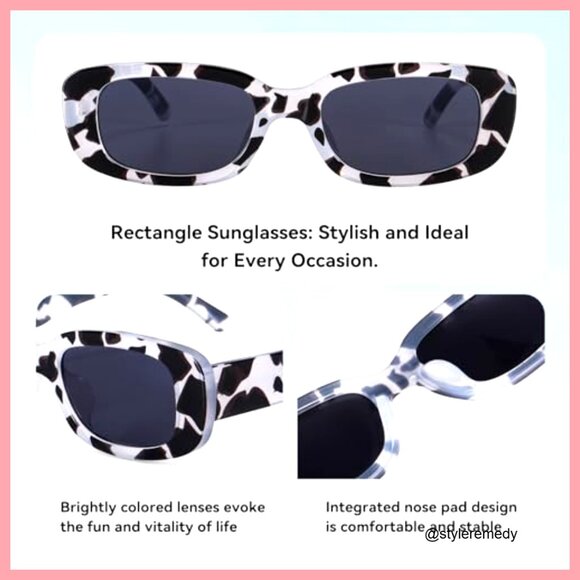 Retro Rectangle Sunglasses with UV400 Protection, Plastic Frame